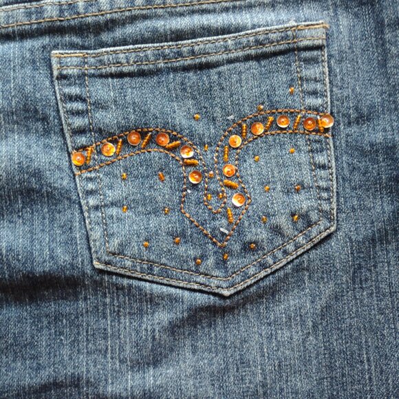 Denim Mini Skirt with Orange Beading Size 11 by Neeso Premium Jeans - Picture 6 of 7